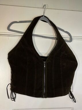 Silence + Noise Addison Faux Leather Zip Halter Vest Top